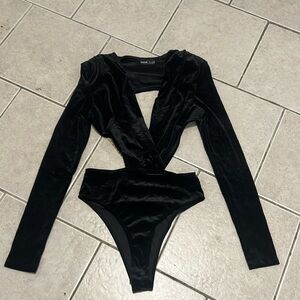 Velvet rhinestone bodysuit and skirt set